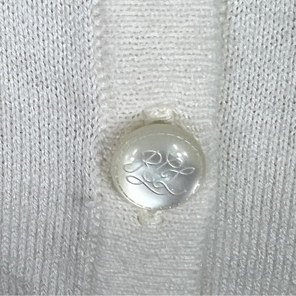 Lauren Ralph Lauren Cream Beige Button Up Cardigan Short Sleeve Sweater Size L - Picture 5 of 10